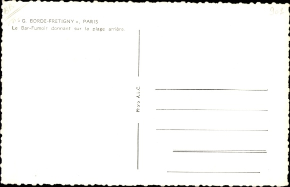 Postcard Paquebot G. Borde Fretigny, Smoking Bar overlooking the back deck