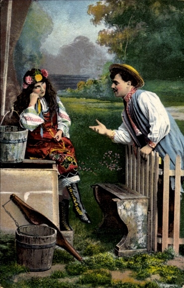 Künstler Ak Russisches Bauern Pärchen
