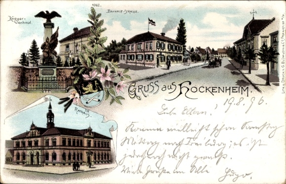 Chromo-Litho Hockenheim in Baden, war memorial, Bahnhofstrasse, town hall