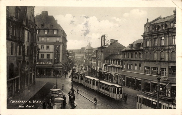 Postcard Offenbach am Main Hessen, Am Markt, tram line 16