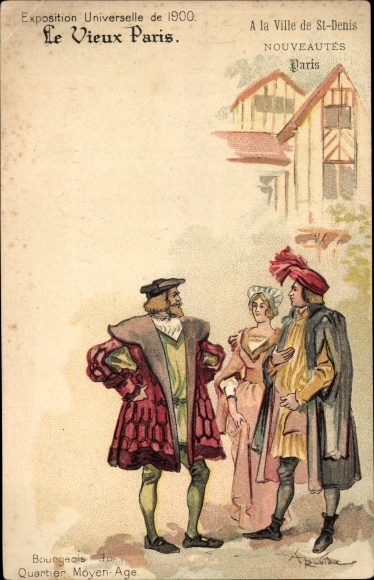 Artysta lito Robida, A., Wystawa powszechna 1900, średniowieczna dzielnica burżuazyjna
