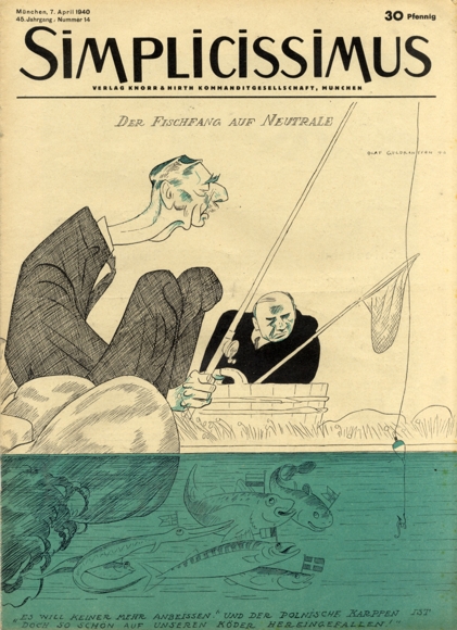 Simplicissimus Issue 14 April 1940 Caricature The fishing on neutral O. Gulbransson Verlag Hirth