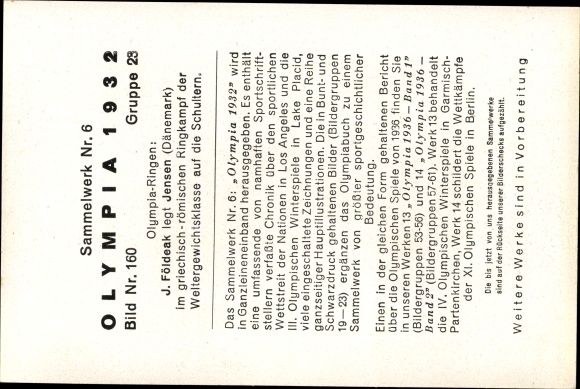 Collection picture Olympia 1932, wrestler, welterweight class