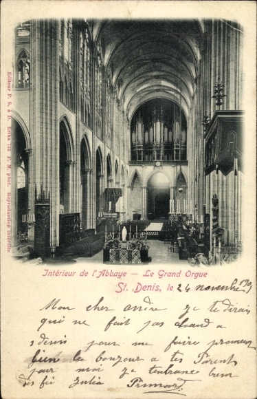 Ak Saint Denis Seine Saint Denis, Abteikirche, Innenansicht, Große Orgel