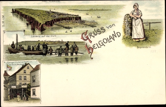 lito Helgoland w Szlezwiku-Holsztynie, hotel Queen Victoria, lądowanie na wydmach, kobieta z wyspy Helgoland