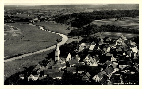 Postcard Degmarn am Kocher Oedheim in Württemberg, aerial photograph of architecture, river landscape