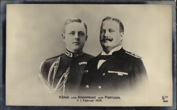 Król Karol I Portugalii, następca tronu Ludwik Filip, karta żałobna, portret