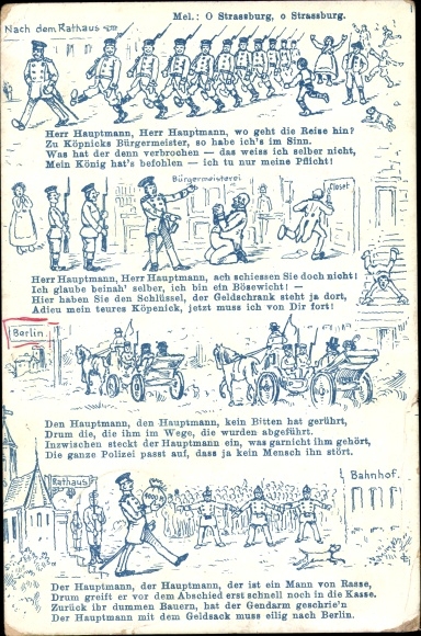 Song Postcard Hauptmann von Köpenick, After the town hall, Herr Hauptmann, where is the journey going