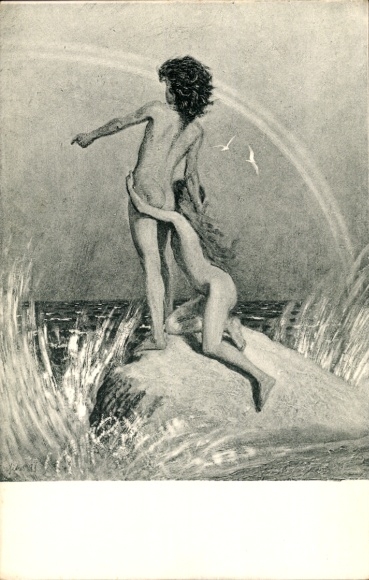Art Nouveau kunstenaar Ak Fidus, Op de klif, houtskoolprint, nr. 4