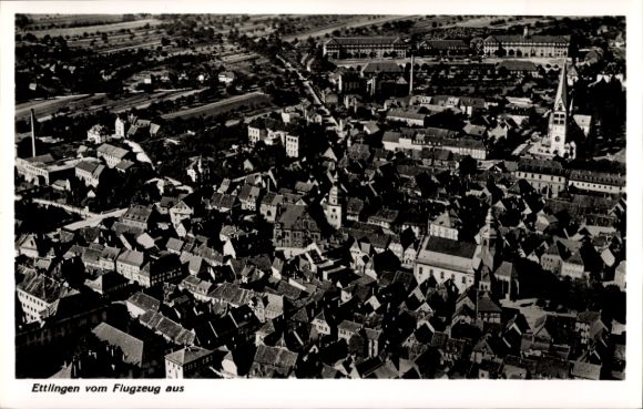 Postcard Ettlingen in Baden, aerial photograph