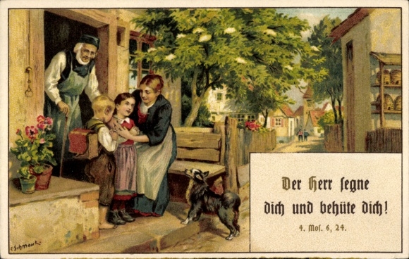 Artist Postcard Schmauk, C., The Lord bless you and protect you, 4. Mat. 6, 24