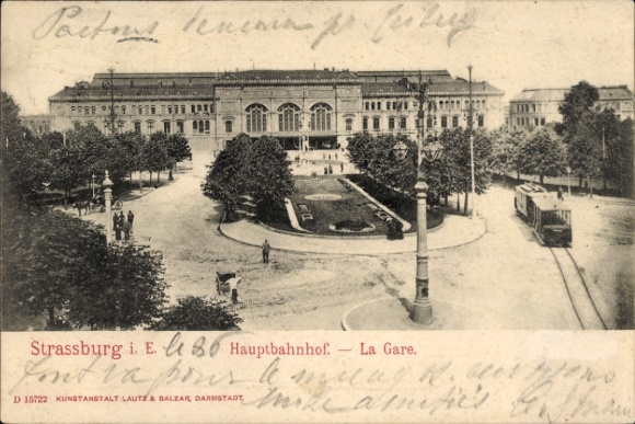 Postcard Strasbourg Straßburg Alsace Bas Rhin, main station