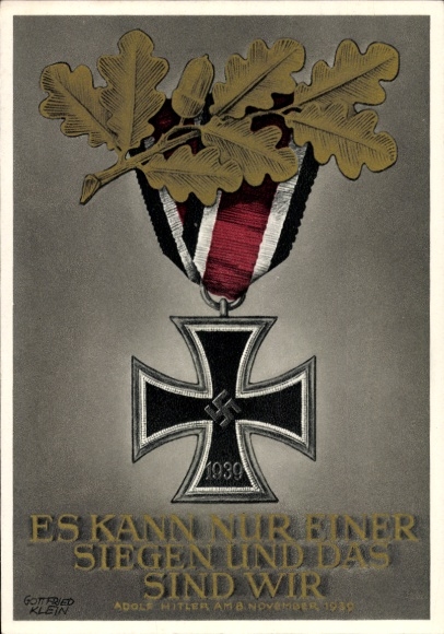 Postal stationery artist Postcard Klein, Only one can win and that is us, quote Adolf Hitler