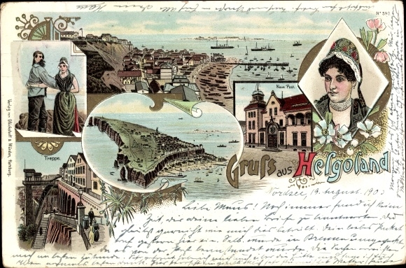 lito Helgoland w Szlezwiku-Holsztynie, schody, słupek, kostiumy, taniec