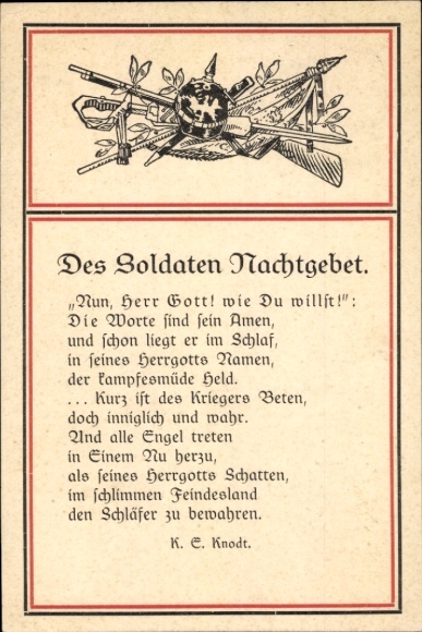 Postcard The Soldier's Night Prayer, KE Knodt, 1. WK