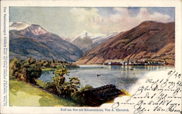 Artist Postcard Hlavacek, A., Zell am See in Salzburg, Panorama with Kitzsteinhorn