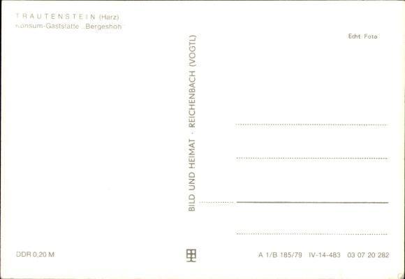 Postcard Trautenstein Oberharz am Brocken, Konsum Restaurant Bergeshöh