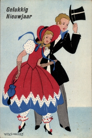 Artist Postcard Schermele, Willy, Happy New Year, elegant couple