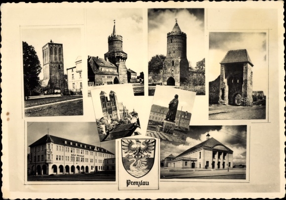PC Prenzlau in der Uckermark, church, tower, coat of arms, city views