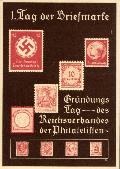 Postal stationery stamps Postcard 1. Day of the postage stamp, founding day of the Reich Association of Philatelists
