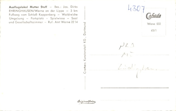 Postcard Ehringhausen Werne in Westphalia, garden restaurant Mutter Stuff