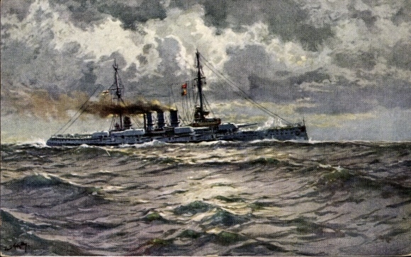 Künstler Ak Bohrdt, Hans, Deutsches Kriegsschiff, SMS Oldenburg, Linienschiff, Kaiserliche Marine