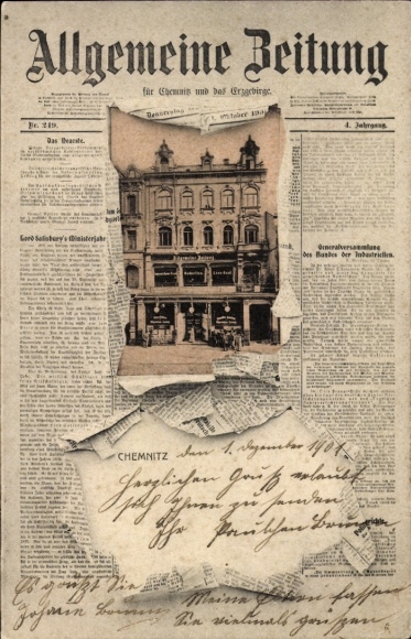 Newspaper Postcard Chemnitz in Saxony, Allgemeine Zeitung
