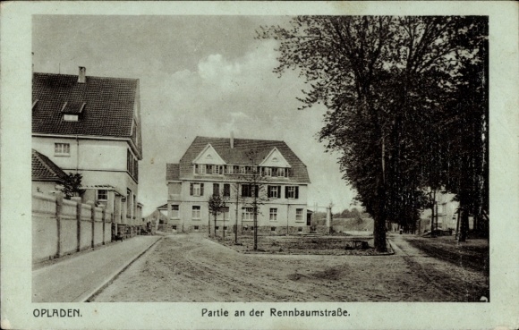 Postcard Opladen Leverkusen in the Rhineland, part of the Rennbaumstraße, residential building, street view,...