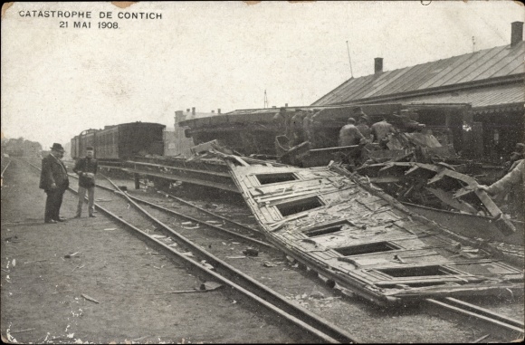 Postcard Contich Kontich Flanders Antwerp, Catastrophe 21 May 1908, railway accident