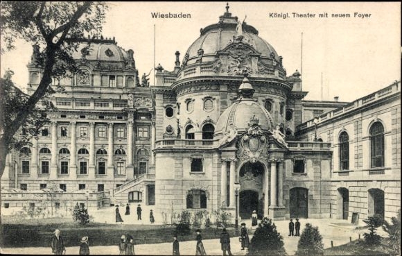 Ak Wiesbaden in Hessen, Königliches Theater mit neuem Foyer