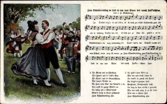Song Ak Mückenberger, Hilmar, dansers in kostuum, Zum Schnäderdäng de Lust is raa vun Plaue...