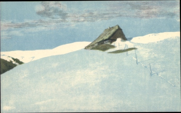 Artist Postcard Iwan, F., Studniční hora Brunnberg Giant Mountains Reg. Hradec Králové, Brunnbergbaude, winter