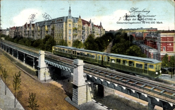 PC Hamburg Eimsbüttel Harvestehude, Isestraße with elevated train, residential buildings