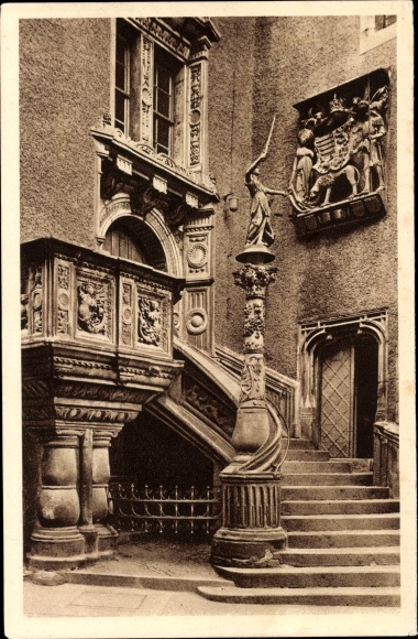 Postcard Görlitz in der Lausitz, town hall steps, WHW Das schön Germany Bild 31