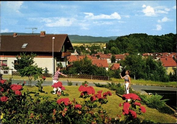 Postcard Walkenried am Harz, view from the Geiersberg, badminton game