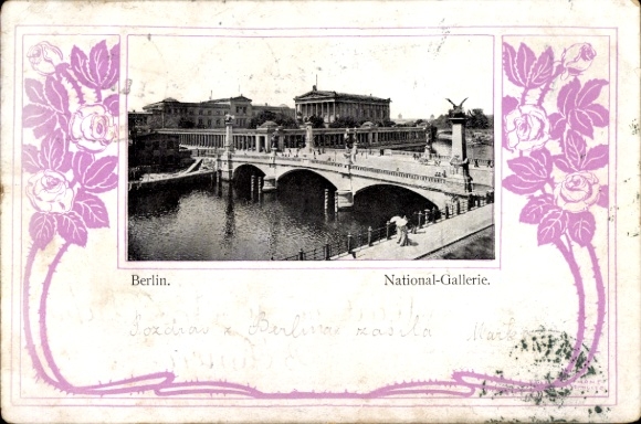 Passepartout Ak Berlin Mitte, National-Galerie, Brücke