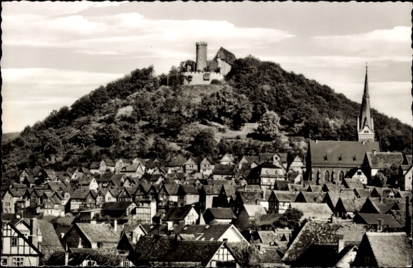 Postcard Biedenkopf on the Lahn, view of Lahn, castle on the hill, church