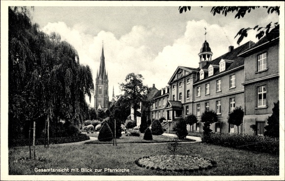 Ak Rhede in Westfalen, Gesamtansicht mit Blick zur Pfarrkirche, Exerzitienhaus u. Erholungsheim