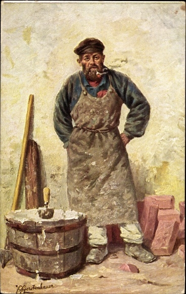 Artist PC Gerstenhauer, Johann Georg, smoking mason, bricks