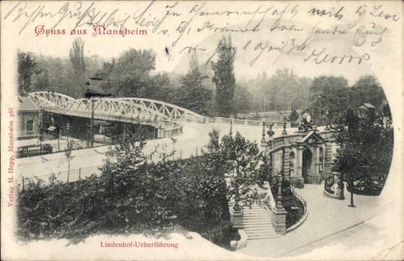 PC Lindenhof Mannheim in Baden, bridge, Lindenhof, green areas, from Verlag M. Hepp