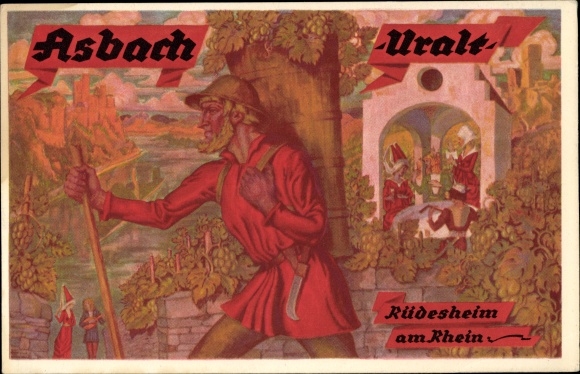 Postcard Rüdesheim am Rhein, Asbach Uralt, brandy