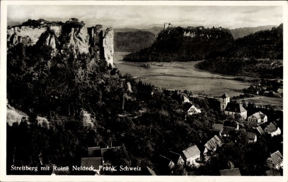 Ak Streitberg Wiesenttal Fränkische Schweiz, Felsen, Ruine Neldeck, Landschaft, Wohnhäuser, sc...