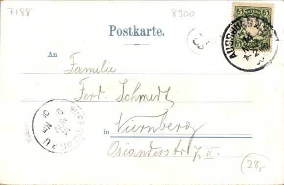 Artist coat of arms Postcard Perlberg, F., Augsburg in Swabia, Hercules fountain, city view