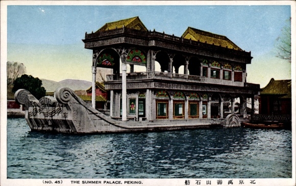 Ak Beijing Peking China, Sommerpalast, Boot, Wasser, Architektur, Landschaft