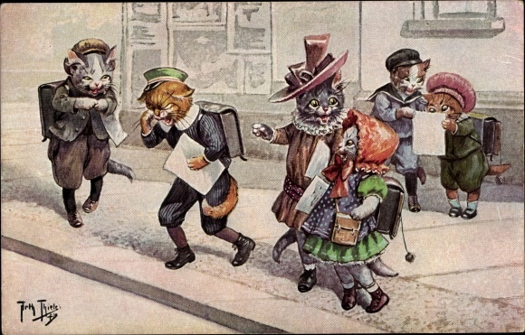 Artist Postcard Thiele, Arthur, cat school, the bad certificate