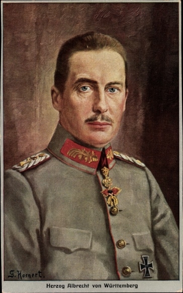 Artist PC Hornert, G., Duke Albrecht of Württemberg, portrait in uniform, Iron Cross