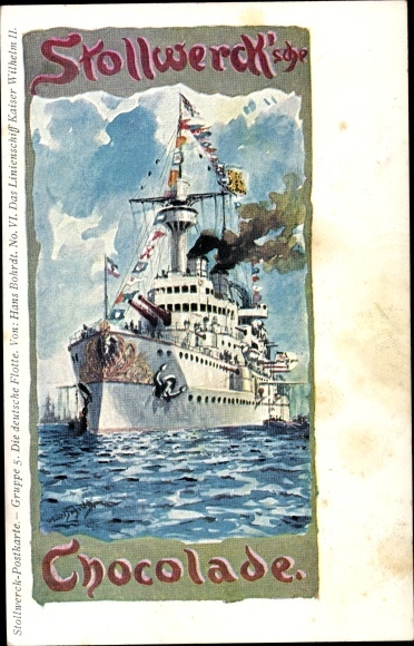 Artist PC Bohrdt, Hans, Stollwerck Schokolade, The German Fleet, Battleship Kaiser Wilhelm II