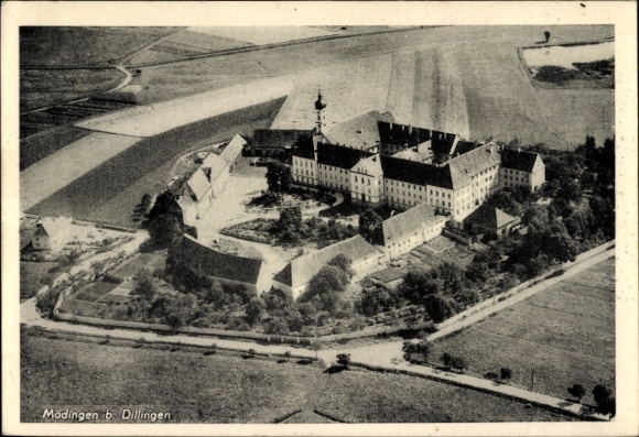 Ak Mödingen in Schwaben, Kloster Maria Medingen, Fliegeraufnahme