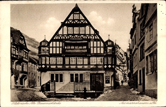 Postcard Assmannshausen Rüdesheim am Rhein, Historic Old Farmers' Tavern, Half-timbered House, Inn, sch