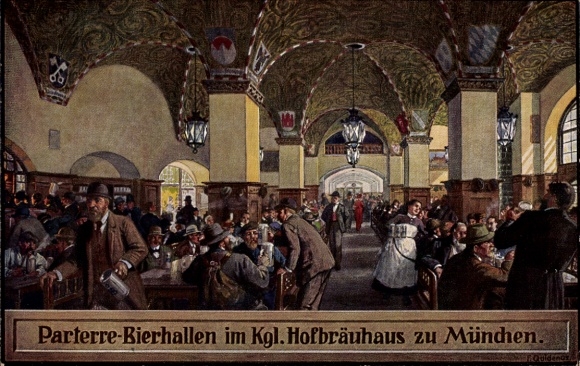 Artist Postcard Quidenus, Fritz, Munich Bavaria, Hofbräuhaus, Parterre Bierhallen